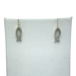 Vintage Sterling Silver 925 Religious Christian Ichthys Fish Post Stud Earrings